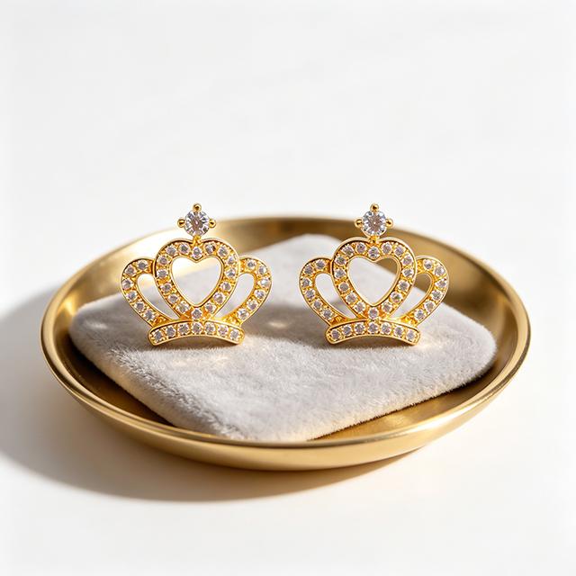 Full Diamond Heart Crown Earrings/ODM & Customization ES040 1