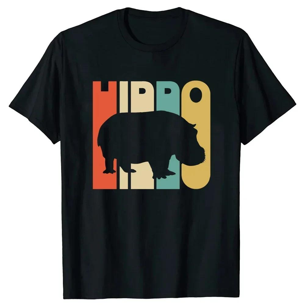 Clothing Casual Basic T-shirts Retro Vintage Hippo Hippopotamus Sunglass Tee Tops Round Neck Short-Sleeve Fashion T Clothing