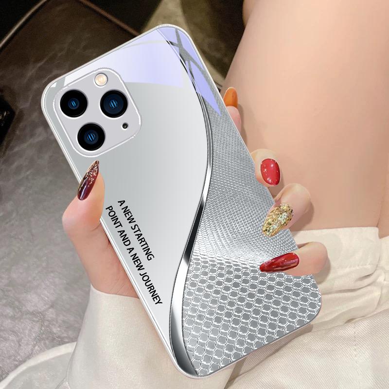 Black Tempered Glass Phone Case For IPhone 15 Pro 14 13 12 Mini 11 XS Max XR 7 8 Plu SE 2020 2022 Mesh Curve Texture Orange