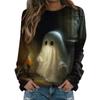 Halloween Ghost Pattern T-shirt, Fashionable Casual Women's Long-sleeved Top