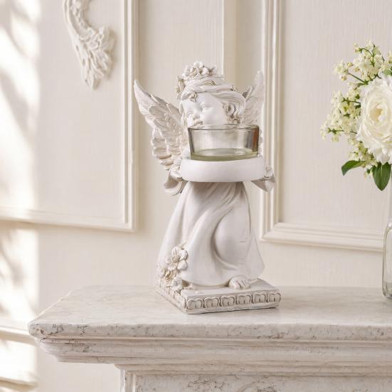yangyizhi Little Angel Candle Holder, Resin Decorative Guardian Tea Light Retro Cherub Sculpture for Home Church Wedding Decor