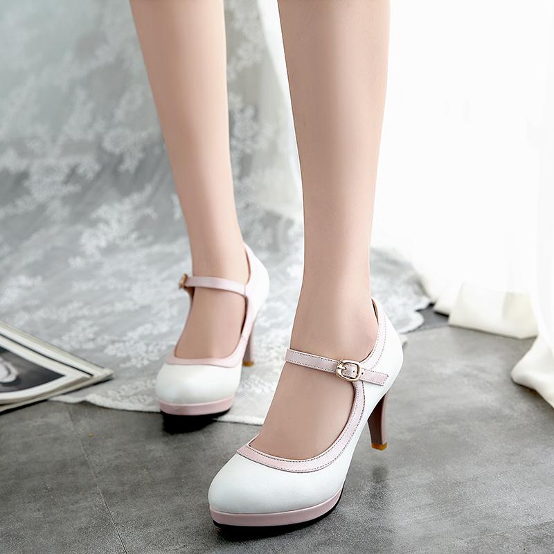 Chaussures simples à talons hauts pour femmes, chaussures de printemps et d'automne à plateforme imperméable à talons épais, grande taille, chaussures basses à bouche peu profonde