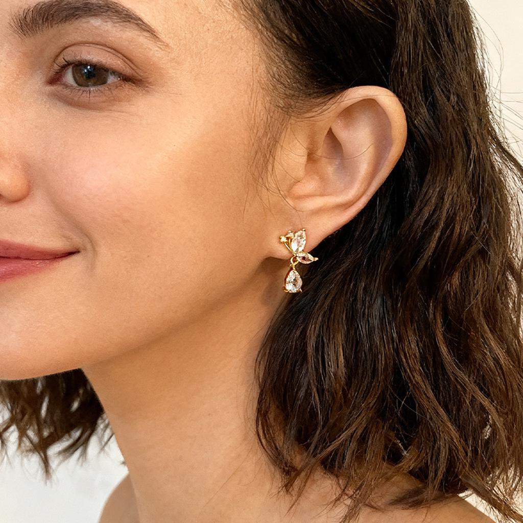 Elegant Zircon Butterfly Water Drop Earrings: Simple, High-End, Light Luxury Studs
