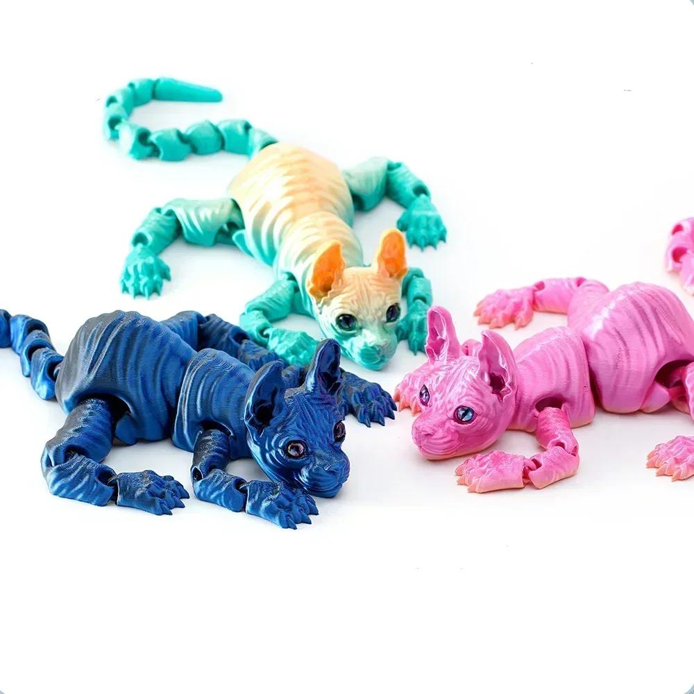 Boy Gift  3D Printed Sphynx Cat Realistic Hairless Cat Figurine Cute Gifts for Boy Articulated Fidget Toys for Lovers Home Decor