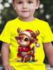 Christmas and Summer Children's Fashionable T-shirt, Spotted Deer Lantern Cartoon Pattern Printed Casual Parent-child Top