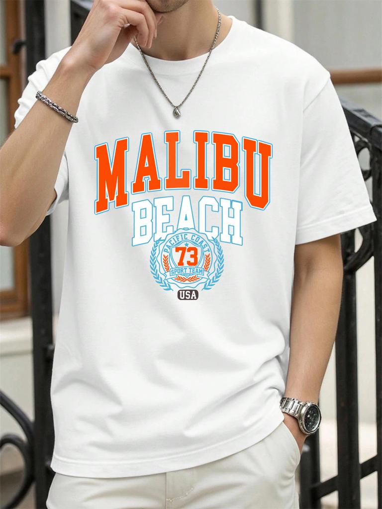Malibu Beach 73 Usa Print Man T Shirts Hip Hop ONeck AllMatch Sportswear Casual Cotton Vintage TShirt Unisex Fashion Clothes