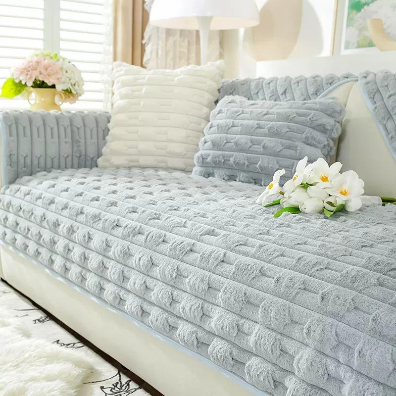 Rabbit Plush New Chinese Sofa Cushion Winter Thickening Non-slip New Sofa Cover Cover Towel