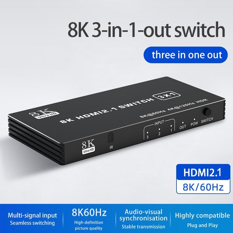 HDMI 2.1 Switch Splitter 120Hz 5/4/3-Port HDMI 8K@60Hz Splitter Switcher CEC 48Gbps  with Remote HDMI HDR IR Remote 4K@120Hz 2K
