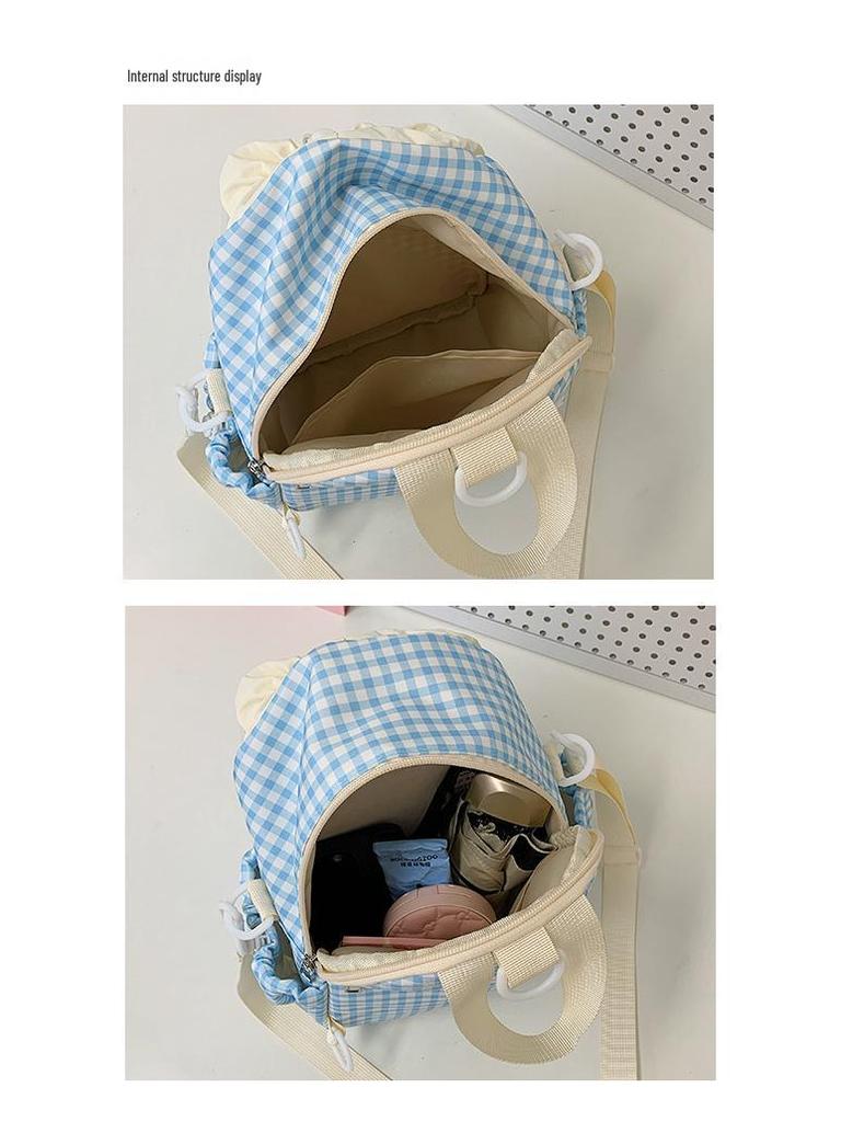Japanese & Korean Jelly Versatile Plaid Double Shoulder Bag - Large Capacity for Students & Outdoor Use