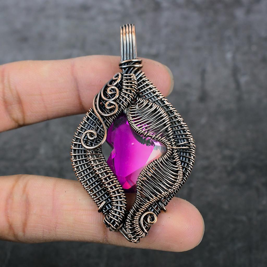 Pink Rubillite Handmade Copper Wire Wrap Jewelry Pendant 2.88" S0e63