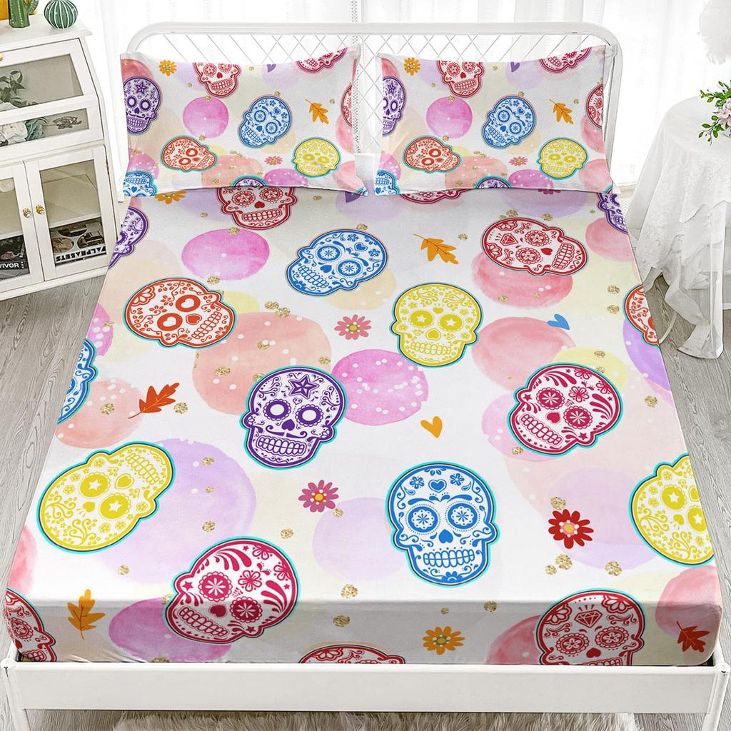 Halloween Skull Personality Pattern Sheet Three-Piece Digital Printing Bedding Set Children Adult