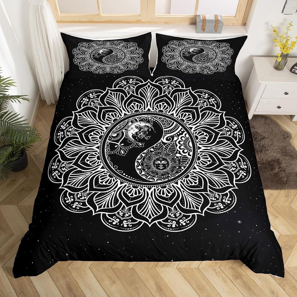 Sun and Moon King Duvet Cover Bohemian Style Celestial Bedding Set Microfiber Galaxy Stars Comforter Cover For Kids Girls Teens