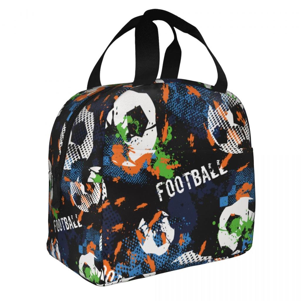 Cartoon Soccer Ball Football Insulated Lunch Bag Portable Lunch Container Thermal Bag Tote Lunch Box Food Storage Bags