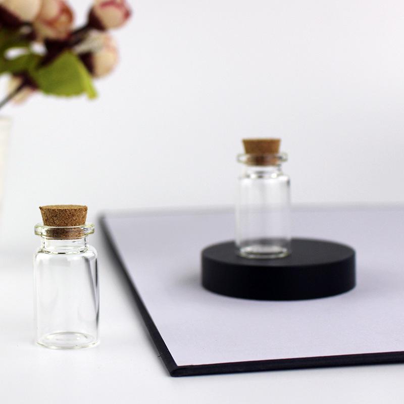 1mL Drift Bottle: Wood Stopper, Glass, Aluminum Lid – Creative Mini Wishing Bottle for Decor.