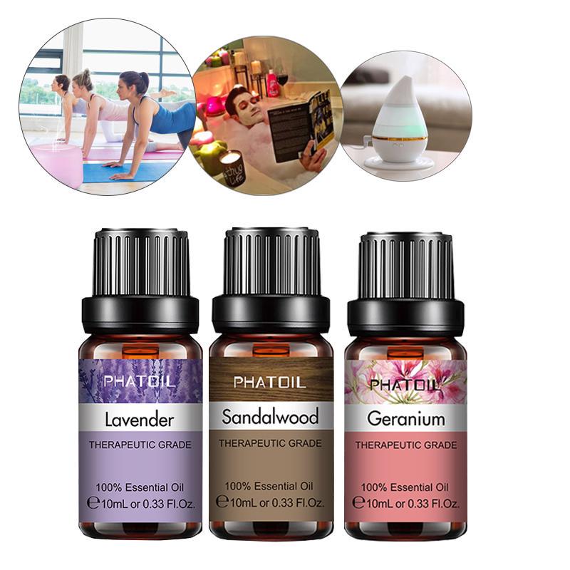

PHATOIL 3 шт., эфирное масло для профилактики беспокойства, лаванды, сандалового дерева, герани, эфирное масло растения, здоровое успокаивающее средство для очистки воздуха, облегчение тела Prevention Of Anxiety