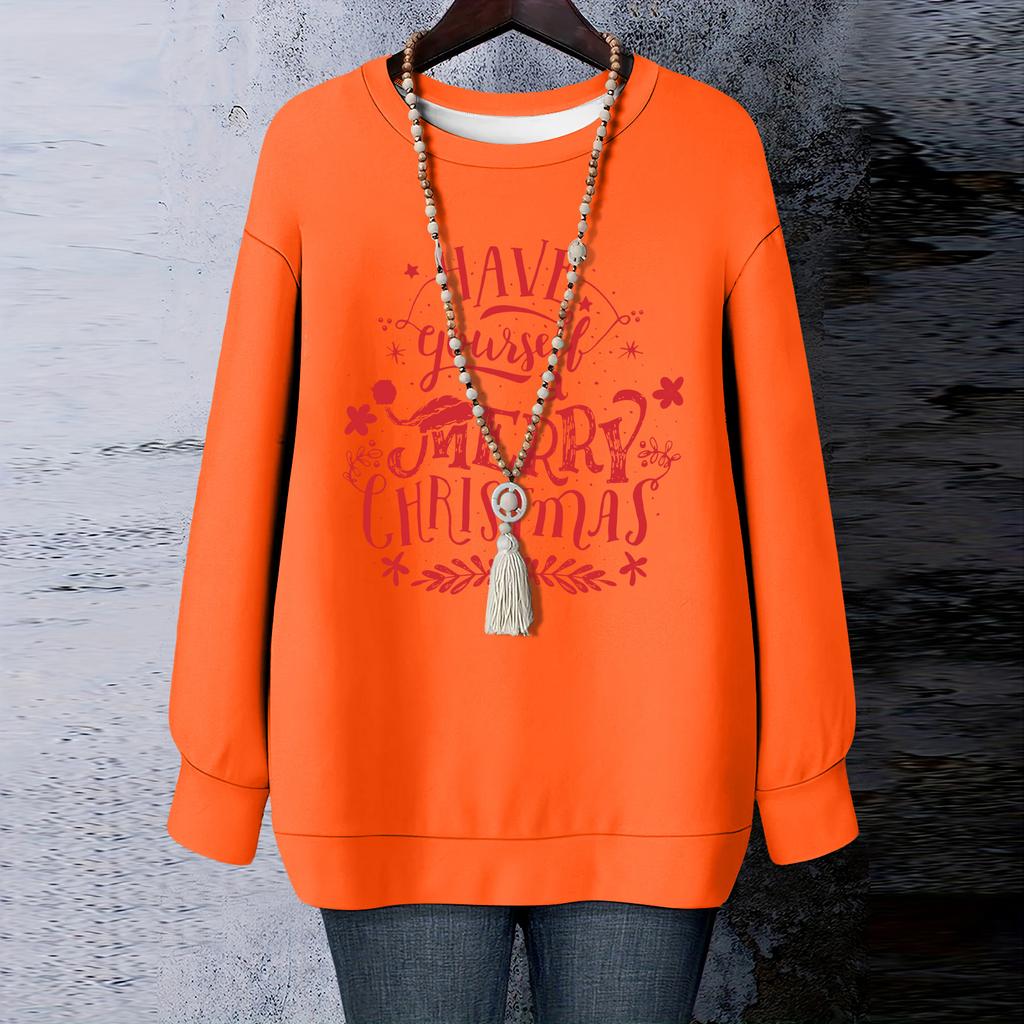 Ladies' Christmas Printed Round Neck Long Sleeved T-shirt Sweatshirt Top