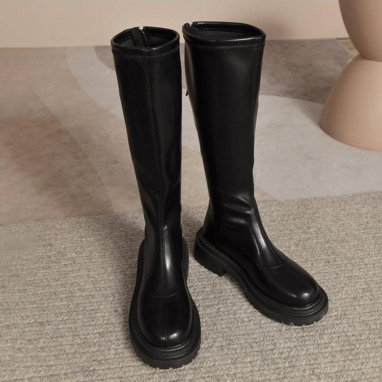 Long Boots Women's Boots High-top Knight Boots Autumn and Winter Round Head Rear Zipper Solid Color Boots