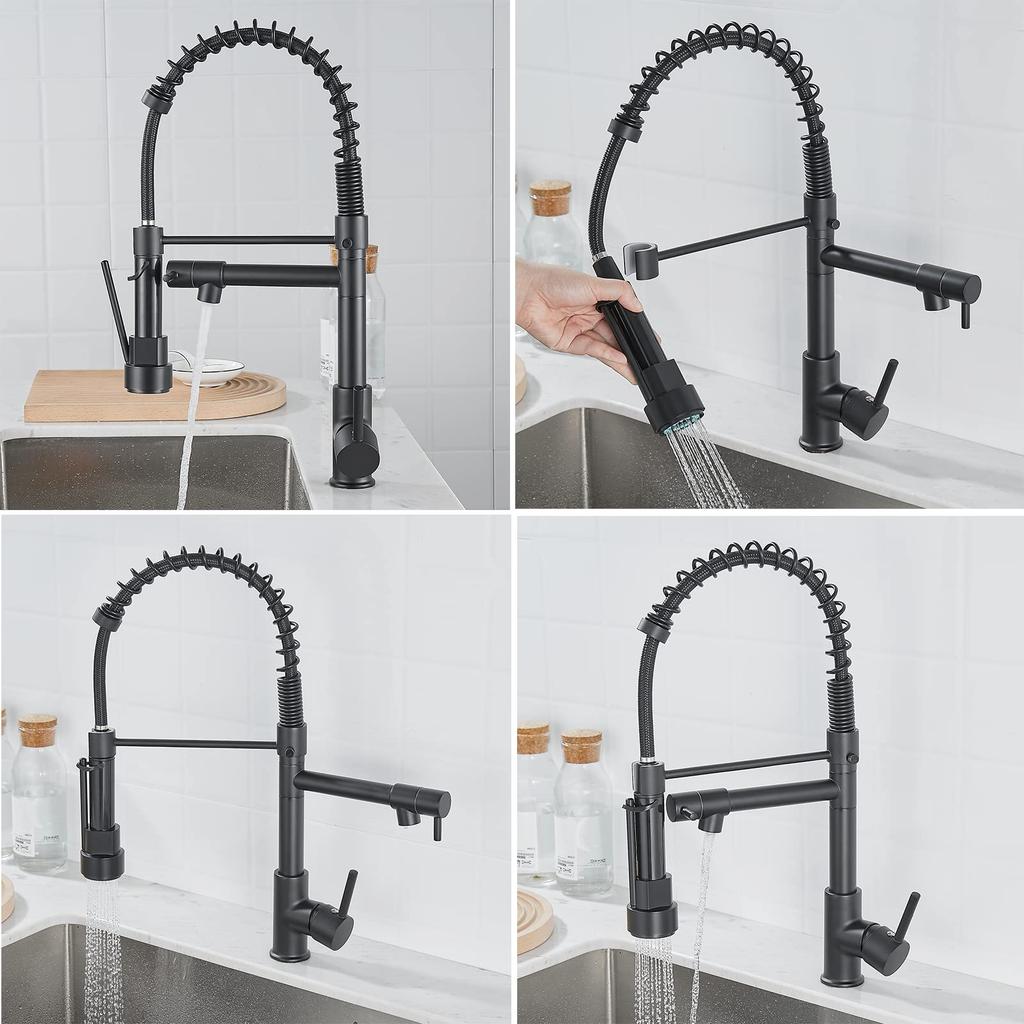 Cooltens Kitchen Single Lever Shower Mixer Extendable Rotating Foaming Hot and Cold 2 Spray Modes Faucet, Black, Tap, Hose, 360° Pull-Down Spray,