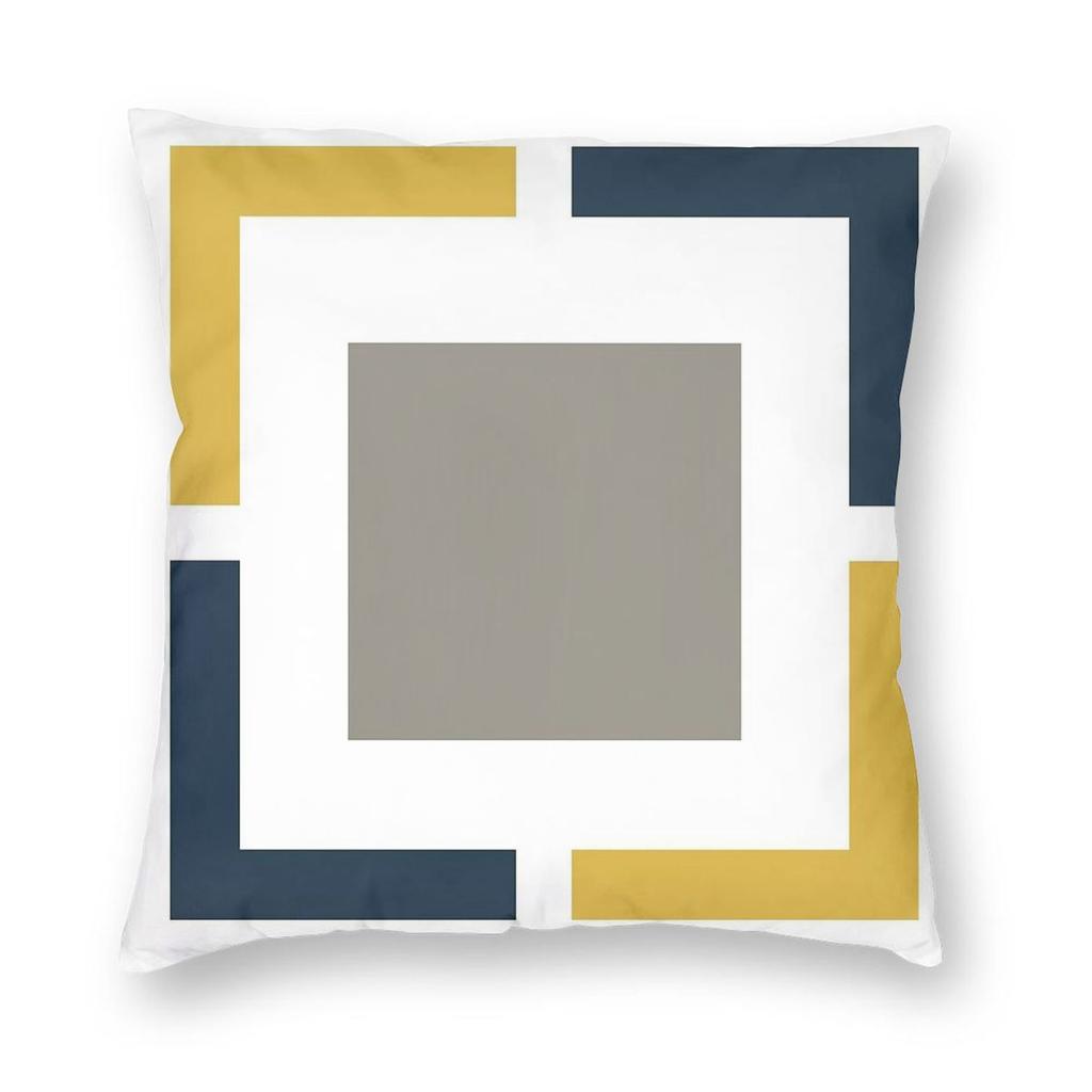 Geometric Light Yellow Navy Blue Square Pillowcase Polyester Linen Velvet Zip Decorative Pillow Case Room Cushion Cover X