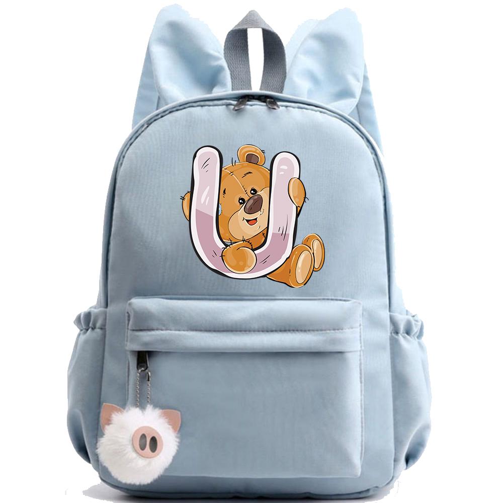 Little Bear 26 English Letters Backpack Printed School Bag for Teenager Kid Boy Girl Student Cartoon Bookbag Outdoor Rucksack