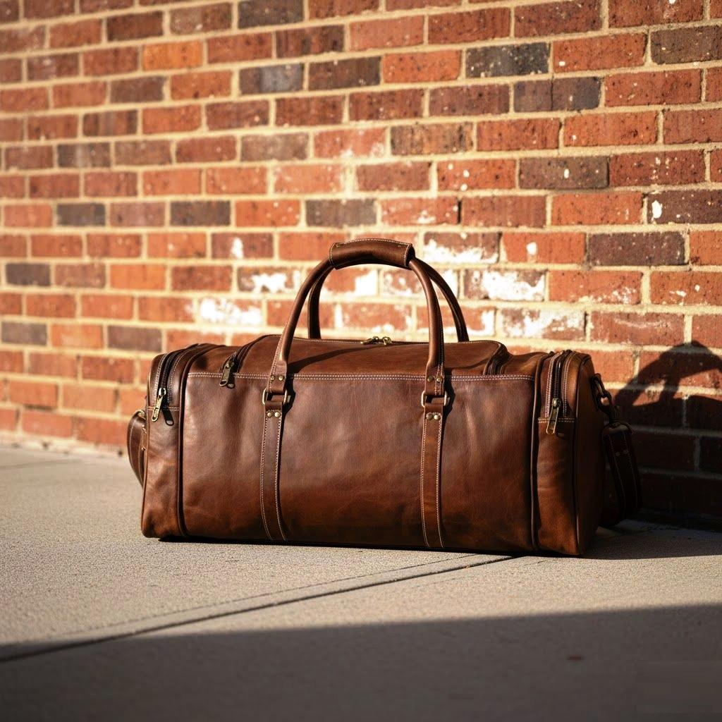 Leather Duffle Bag Leather Travel Luggage Bag Weekend Family Holiday Bag