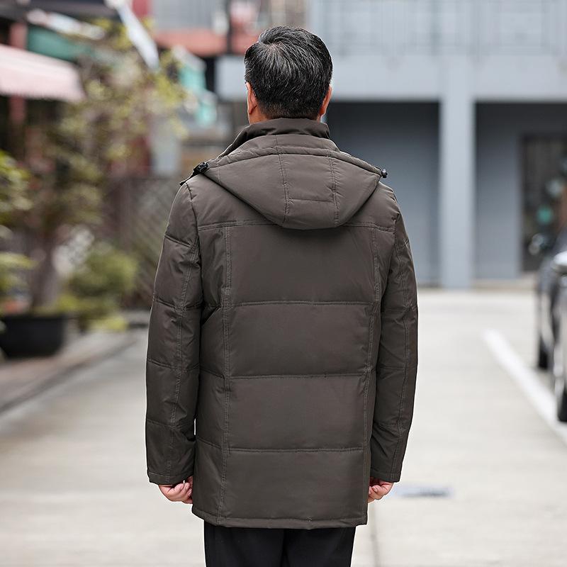 Middle-aged and elderly men's hooded cotton jacket thickened warmth and cold resistance to high-quality fabrics comfortable loose fashion down jacket