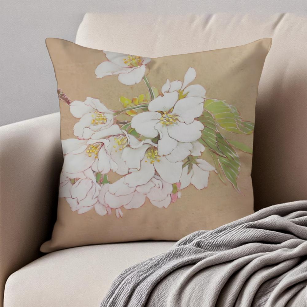 Birkenblüten Aprikosenblüten Frühlingsblumen Kissenbezug Kissenhülle Milbendicht Verdeckter Reißverschluss Kurzflor Sofakissen