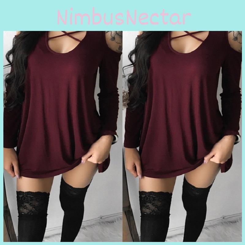 Womens Fashion Summer Sexy Off Shoulder Bandage Blouse Long Shirt Tops Sleeve