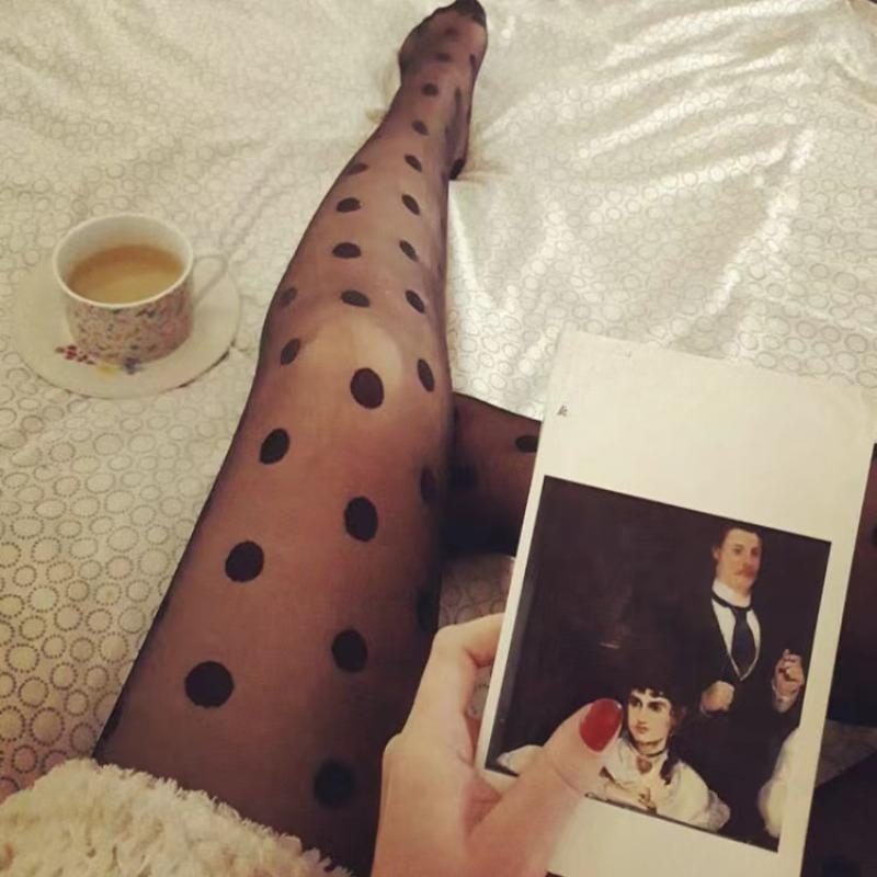 Letní Nylonový tečkovaný potisk Dámské Sexy punčochové kalhoty Dámské Dámské Síťovaná síťovina Bezešvé punčochové kalhoty Dívčí Sladká Černá Bílá Hedvábné upnuté