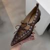 Fashion NEW 2025 Pointed Toe Flat Bottomed Ballet Single Shoes Punk Style New Fashionable Women Shoes Rivet Strap Bow Handmade Shoe