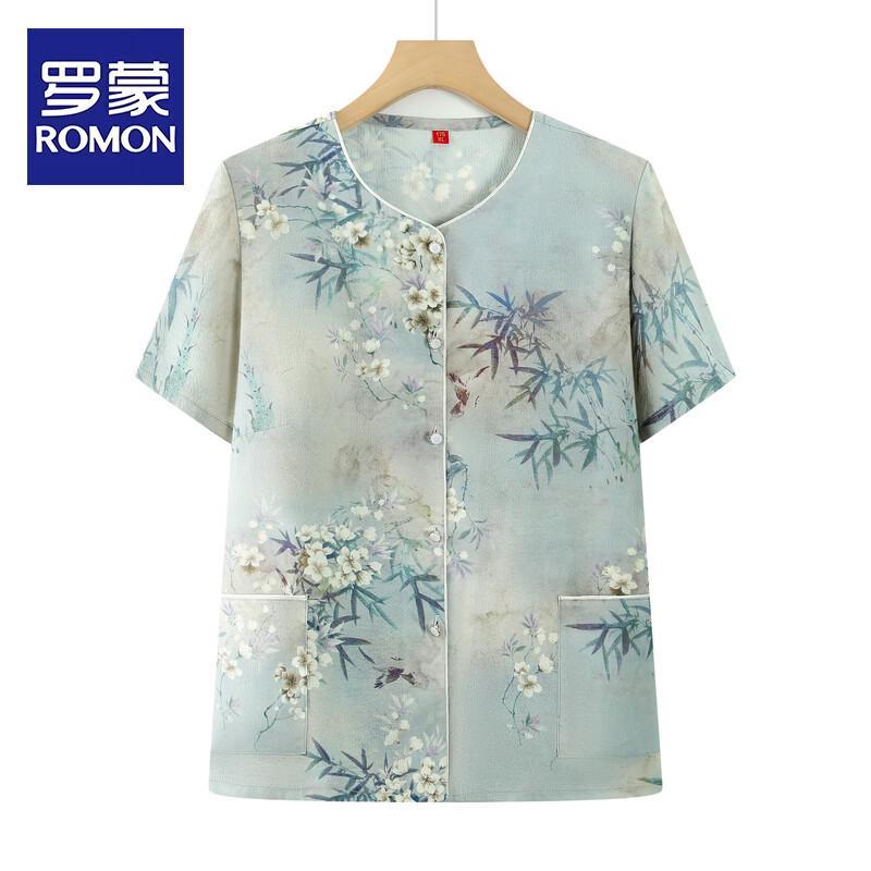Женская летняя блузка ROMON с коротким рукавом и цветочным принтом XL синий
