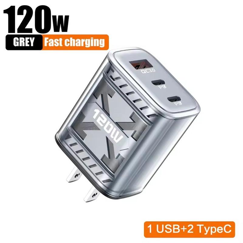 Carregador Rápido 120W 3 Portas Carregador de Celular QC3.0 USB Tipo C Carregadores Adaptador de Parede USB PD Duplo Plug UE/EUA para iPhone Samsung