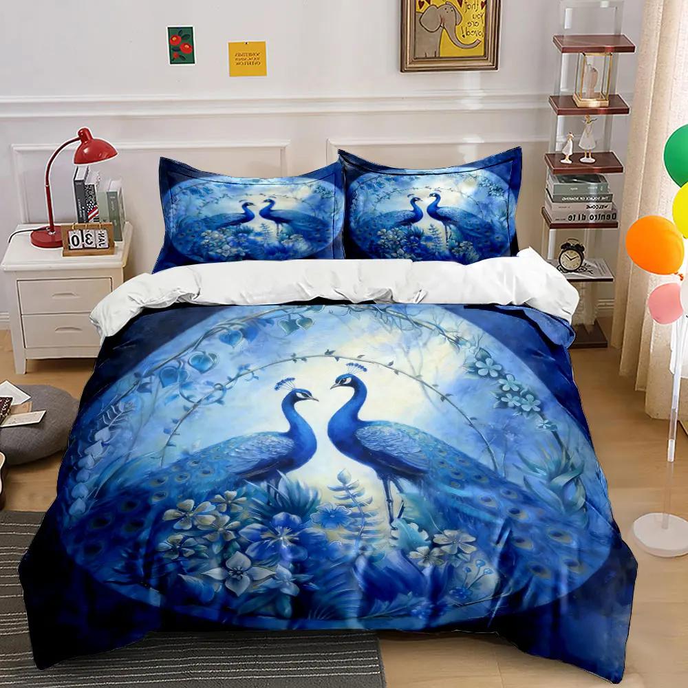 Elegant Peacock Art Decor Set Soft Comfortable Duvet Cover Bedding Set Included 1*Duvet Cover & 2*Pillowcases gift