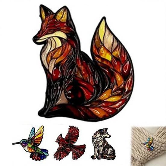 Wildlife Enamel Brooch Cute Animal Lapel Pin Colorful Hummingbird Fox Wolf Brooch Pin for Women Men Scarves Hats T-Shirts