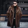 Men's Luxury Brown Faux Mink Fur Coat Long Length Lapel Warm Winter Overcoat