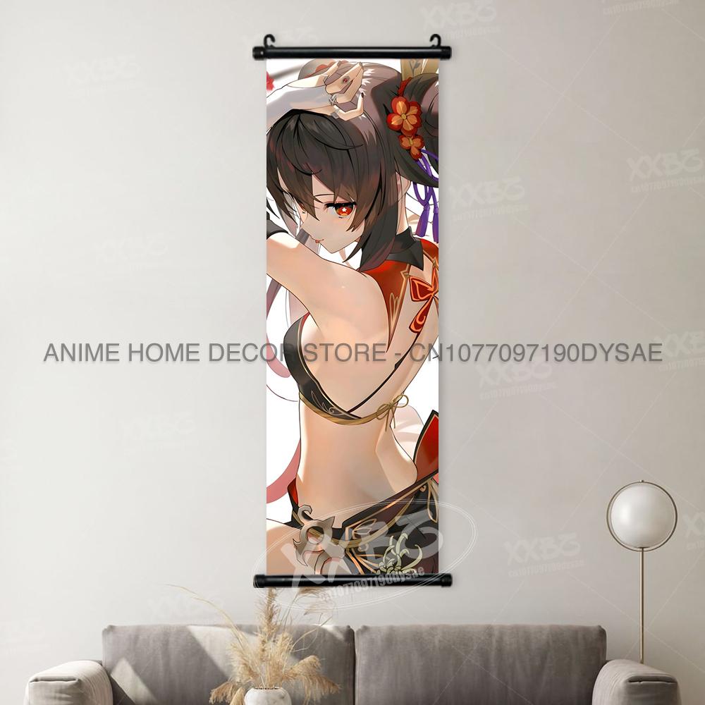 Game Genshin Impact Poster Sexy Anime Mona Home Decor Scroll Picture Sucrose Wall Art Decorative Hanging Painting Interior Mural