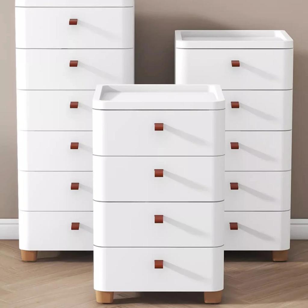Simple 5 Layer Drawer Storage Cabinet Living Room Toys Frosted Plastic Wood Top Nightstand Organizer Furniture For Home Bedroom