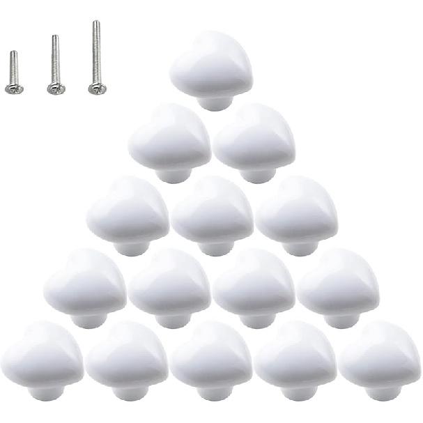 HUAMULAN 15PCS Glossy Ceramic Knobs Heart Shape Cabinet Dresser Pulls Door Handles Cupboard Wardrobe Drawer,3 Size Mounting Screws, Assorted Color