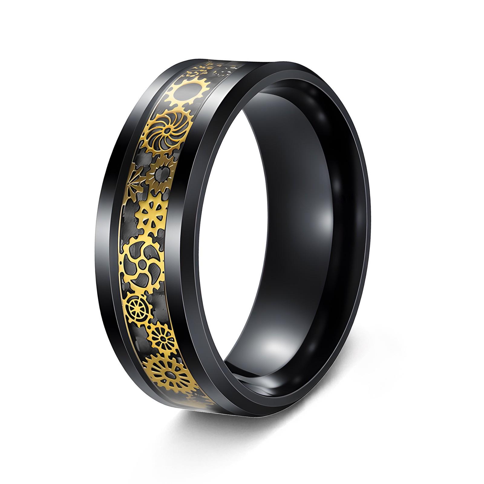 

Stylish Unisex Carbon Fiber Stainless Steel Ring with Drip Oil Finish Size 9
