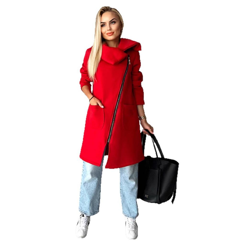 Lapel Sport Fleece Hoodie Casual Long-sleeved Zipper Jacket Women's Plate-size Solid Color Jacket