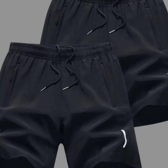 Men Sport Shorts Solid Color Straight Elastic Waist Casual Daily Wear Plus Size Zipper Pockets Retro Thin Knee Length Summer Shorts Men Clothes