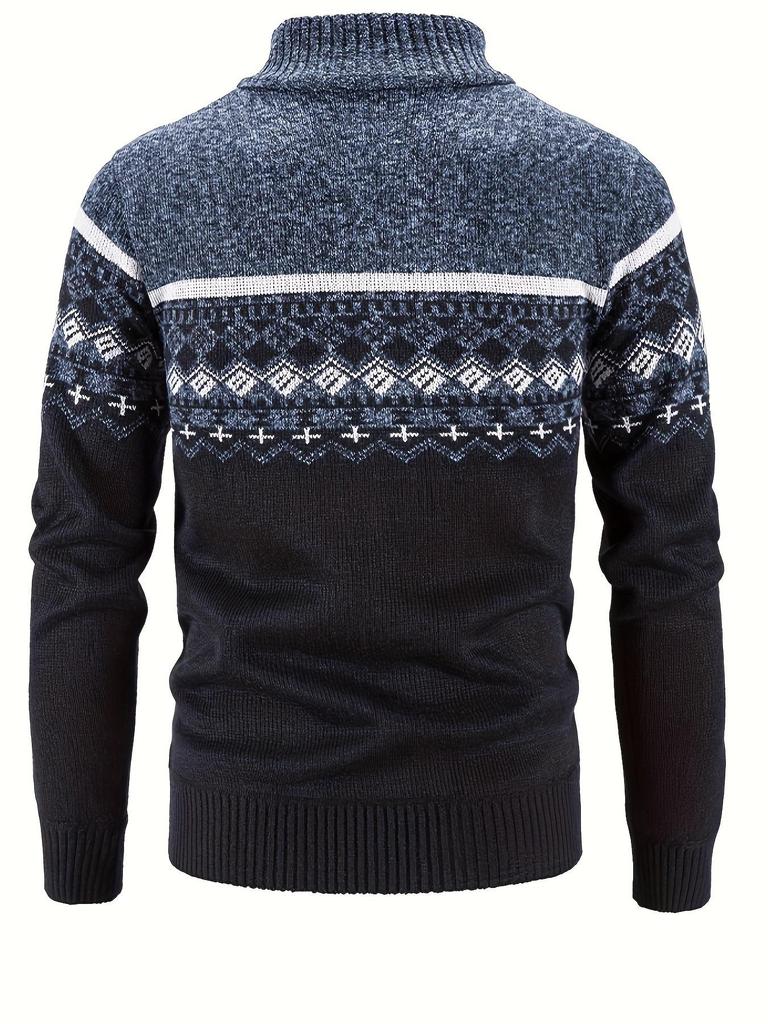 Men's Winter High Neck Plush Knit Slim Fit Cardigan Sweater