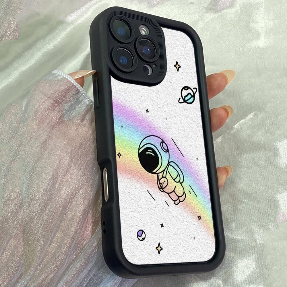 JT442 Rainbow Cosmos Astronauts for iPhone 17 16 15 14 13 Pro Max Samsung S26 S25 Ultra A17 A07 A56 A16 Xiaomi 15T Redmi 15c Note 14 13 12 Soft Case