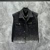 Vestă Denim de Vară Largă Fără Mâneci pentru Bărbați Adolescenți Rever Secțiune Subțire Jachetă Personalizată