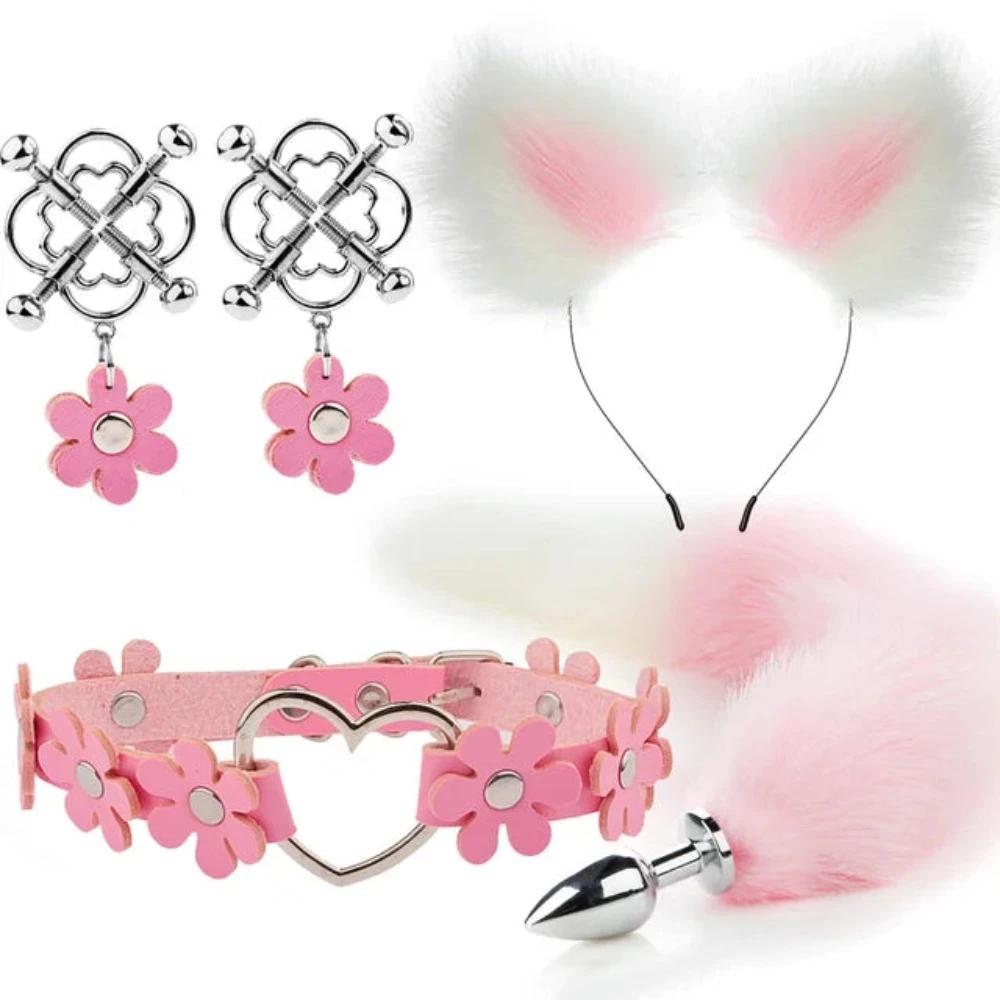 Cute Fox Tail Anal Plug Cat Ears Headbands Set Adult Toys For Women Butt Plug Tails