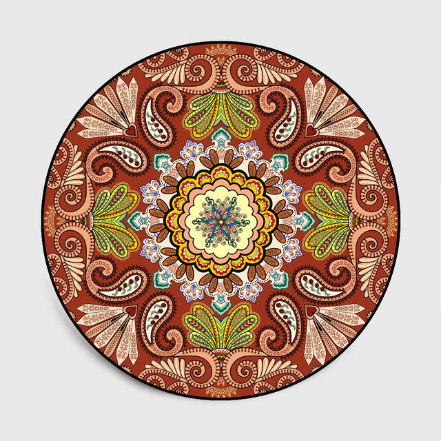 Ethnic Style Vintage Mandala Rug Round Rug Balcony Hanging Basket Living Room Decorative Floor Mat Anti -Slip Area Rug
