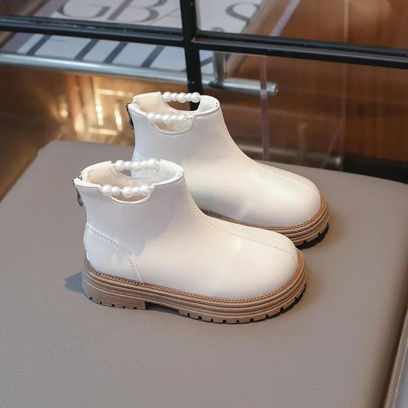 Girls' Boots Princess Causal Fashion Ankle Boots Warm Plush Winter Shoes for Children Solid Color Versatile Kids Cotton Boots