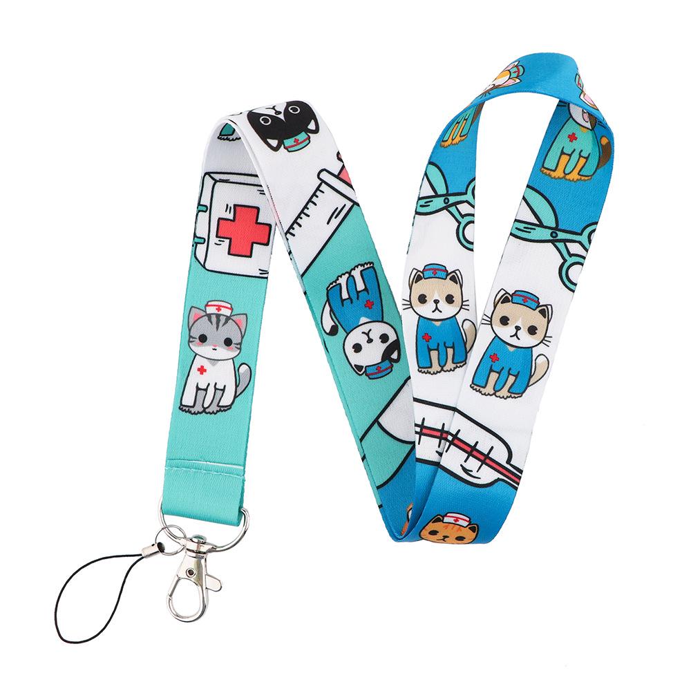 Double-Sided Printed Cat Doctor Cartoon Lanyard for Phone & ID Cards
