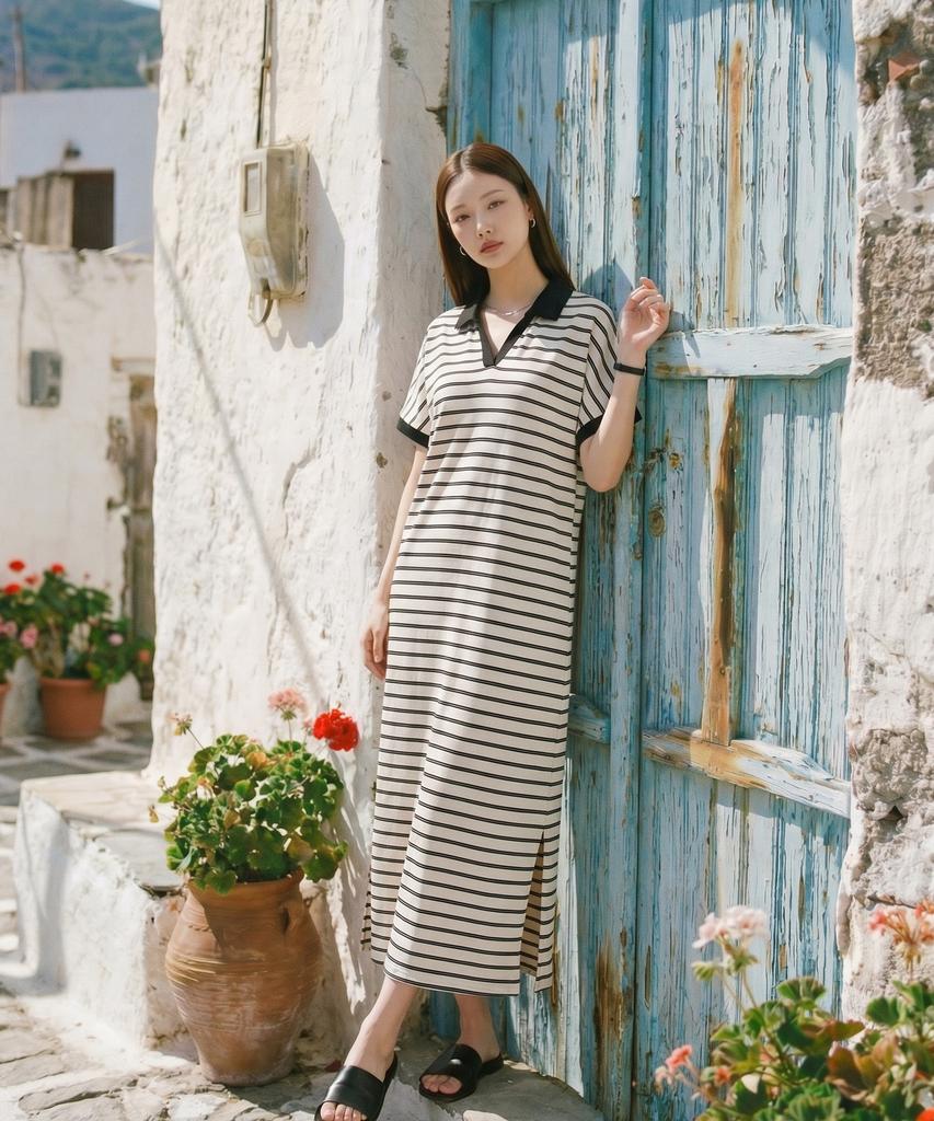 Metapeo Cozy Striped Dress Oatmeal