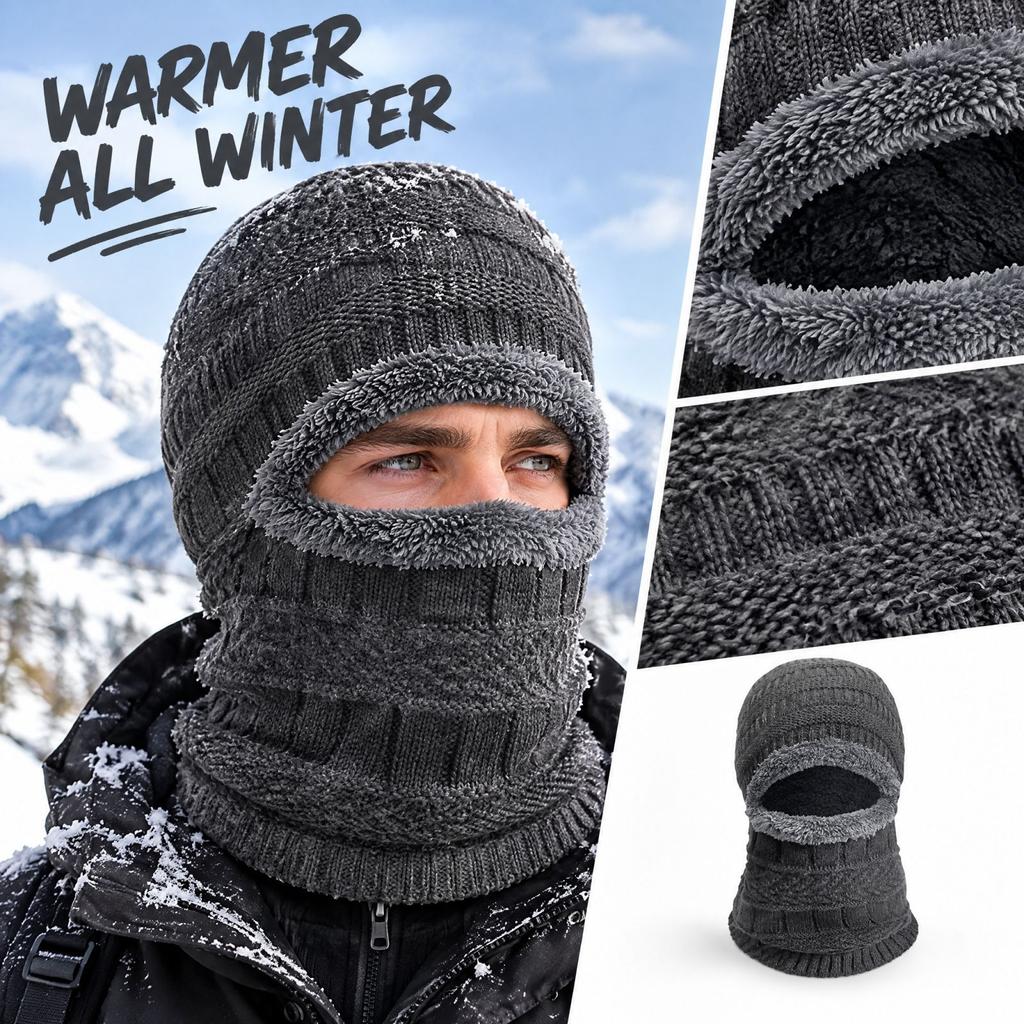 Winter Lined Thick Knit with Face Cover for Cold Outdoor Activities